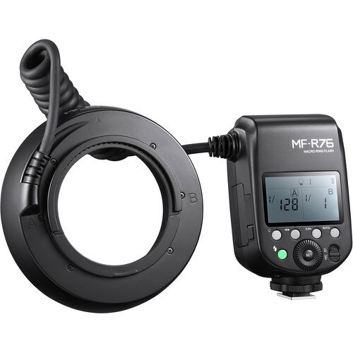 MF-R76 Macro LED Ring Flash Speedlite With 2600mAh Battery 76Ws 660 Full-Power Flashes Dual-Flash Tubes Power Adjustment 1/128 To 1/1 10 Levels Of Power Ratio For Canon Nikon Sony Fuji Olympus Panasonic