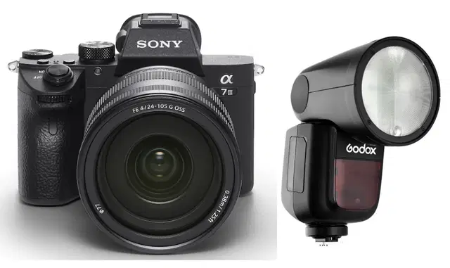 كاميرا سوني ألفا A7 III مع عدسة 28-70 (ILCE-7M3K) + فلاش Godox TTL LI-ION دائري لسوني (V1S)