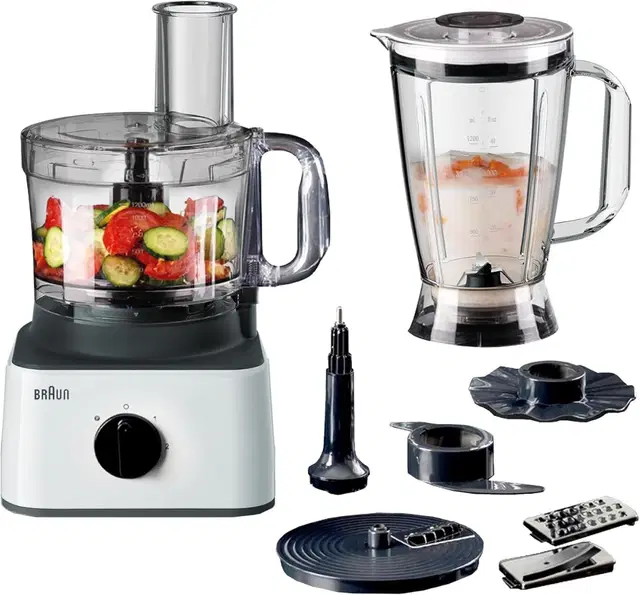 Braun Food Processor 8 in 1, 750W, 2 Speeds, Pulse Function, 2.1L Capacity, 1.8L Blender, White (BRFP0132WH)