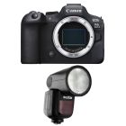 Canon EOS R6 Mark II Mirrorless Camera Body only + Godox TTL LI-ION Round Flash for Canon (V1C)