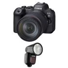 Canon EOS R6 Mark II RF24-105mm Lens Kit + Godox TTL LI-ION Round Flash for Canon (V1C)