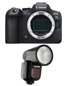 كاميرا كانون EOS R6 Mark II بدون مرآة - هيكل فقط + فلاش Godox TTL LI-ION دائري لكاميرا كانون (V1C)