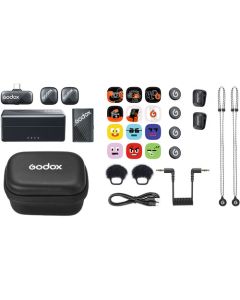 مجموعة نظام ميكروفون لاسلكي من Godox Cube-C لشخصين مع مزيج من المعدات للكاميرات والأجهزة المحمولة، بتردد 2.4 جيجاهرتز، باللون الأسود