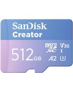 SanDisk Creator microS Card UHS-I with Adapter 512GB Up to 190MB/s read speeds Up to 130MB/s Write Speed