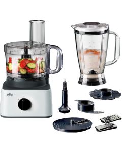 محضر طعام براون 8 في 1، 750 واط، سرعتان، سعة 2.1 لتر، خلاط 1.8 لتر، أبيض (BRFP0132WH)