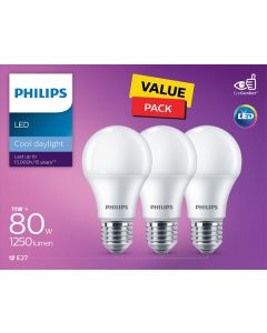 Philips LED Non Dimmable Bulb 11W E27 6500K 3PCS