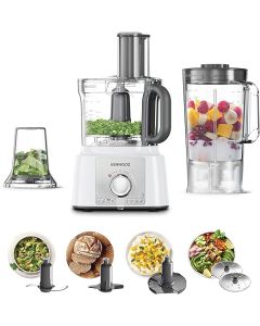 Kenwood Food Processor, 1000W, 3L Bowl, 1.5L Blender Bowl, Multi Mill, 7 Processing Tools, FDP65.400WH, White