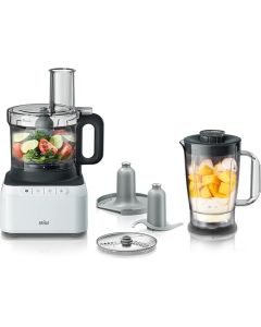 Braun Food Processor, 800W, 1.2L Blender, 2.1L Bowl Capacity, 2 Speeds, Pulse Function, Slicing and Grating disc, Dough, FP3131WH, White