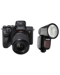Sony Alpha 7 IV full-frame Hybrid Camera with 28-70 mm Zoom Lens (ILCE-7M4K) + Godox TTL LI-ION Round Flash for Sony (V1S)