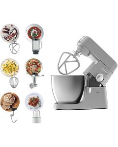 Kenwood Kitchen Machine, Metal Body, 1200W, 6.7L Steel Bowl, K-Beater, Whisk, Dough Hook, Glass Blender, Meat Grinder, Multi Mill, KVL4230S, Silver