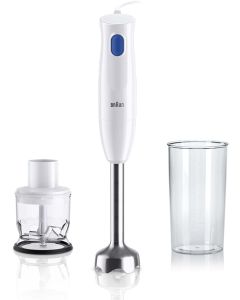 Braun Multi Quick 1, 450W, Hand Blender, One Speed, 0.350L Chopper, 0.600L Beaker, Dishwasher Safe, MQ10.201MWH, White