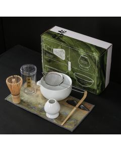 Matcha Tea Set 7pcs - Bowl, Bamboo Whisk, Scoop, Holder, Stainless Steel Sifter - For Stirring Matcha