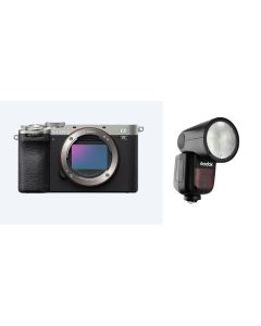 Sony ILCE-7CM2 Compact Full-Frame Camera Body Only - Silver (ILCE-7CM2/S) + Godox TTL LI-ION Round Flash for Sony (V1S)