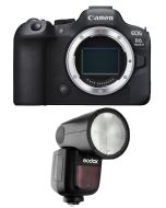كاميرا كانون EOS R6 Mark II بدون مرآة - هيكل فقط + فلاش Godox TTL LI-ION دائري لكاميرا كانون (V1C)
