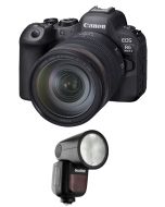 Canon EOS R6 Mark II RF24-105mm Lens Kit + Godox TTL LI-ION Round Flash for Canon (V1C)