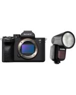 كاميرا Sony Alpha 7 IV الهجينة ذات الإطار الكامل (ILCE-7M4) + مصباح Godox TTL LI-ION الدائري لكاميرا Sony (V1S)