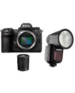 Nikon Z6III Mirrorless Camera Body Only (VOA130AM) + Nikon 24-70mm Lens + Godox TTL LI-ION Round Flash (V1N)