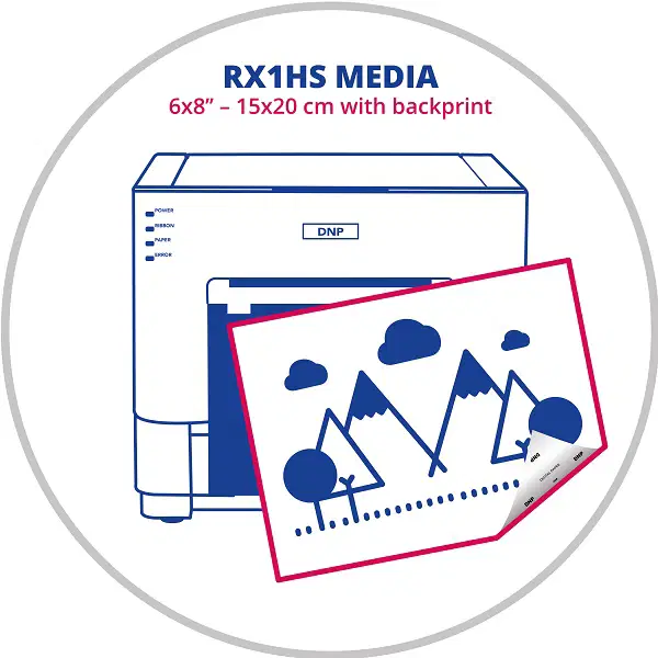 وسائط DNP مقاس 6x8 بوصة (15x20 سم) مع طباعة خلفية لطابعة RX1HS (RX1-P6)