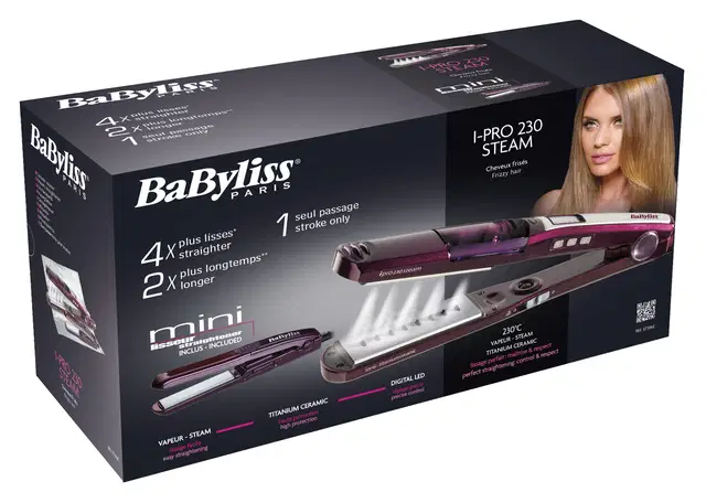 BABYLISS STEAM STRAIGHTNER NANO TITANIUM CERAMIC + GIFT MINI TRAVEL STRAIGHTNER (BABST396SDE)